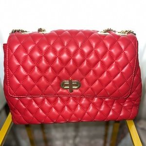 Red Quilted Crossbody/Shoulder Handbag w/Gold Flap Hardware Chain Purse